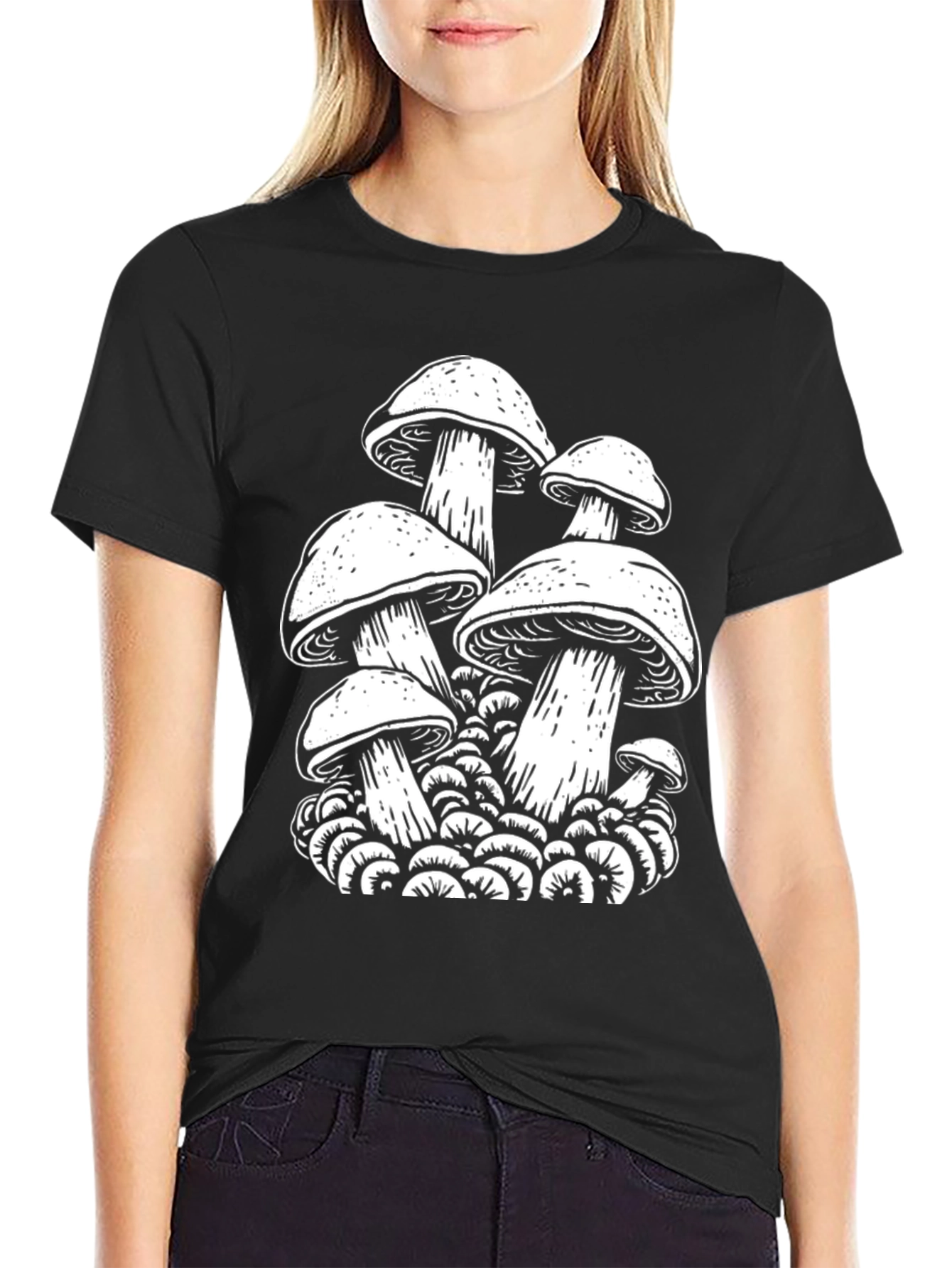 Black Mushroom Graphic T-Shirt - Black Cotton Tee view 2
