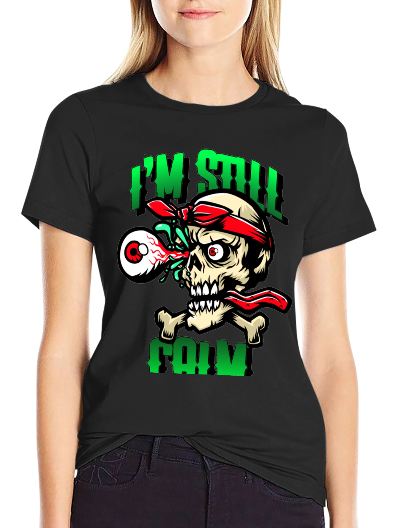 Black I'm Still Calm Skeleton Graphic T-Shirt view 2