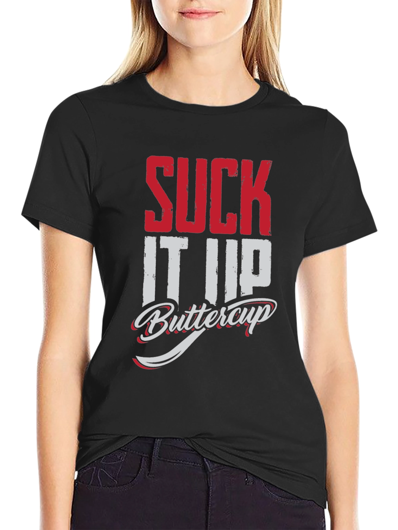 Black Suck It Up Buttercup Graphic Tee - Black view 2