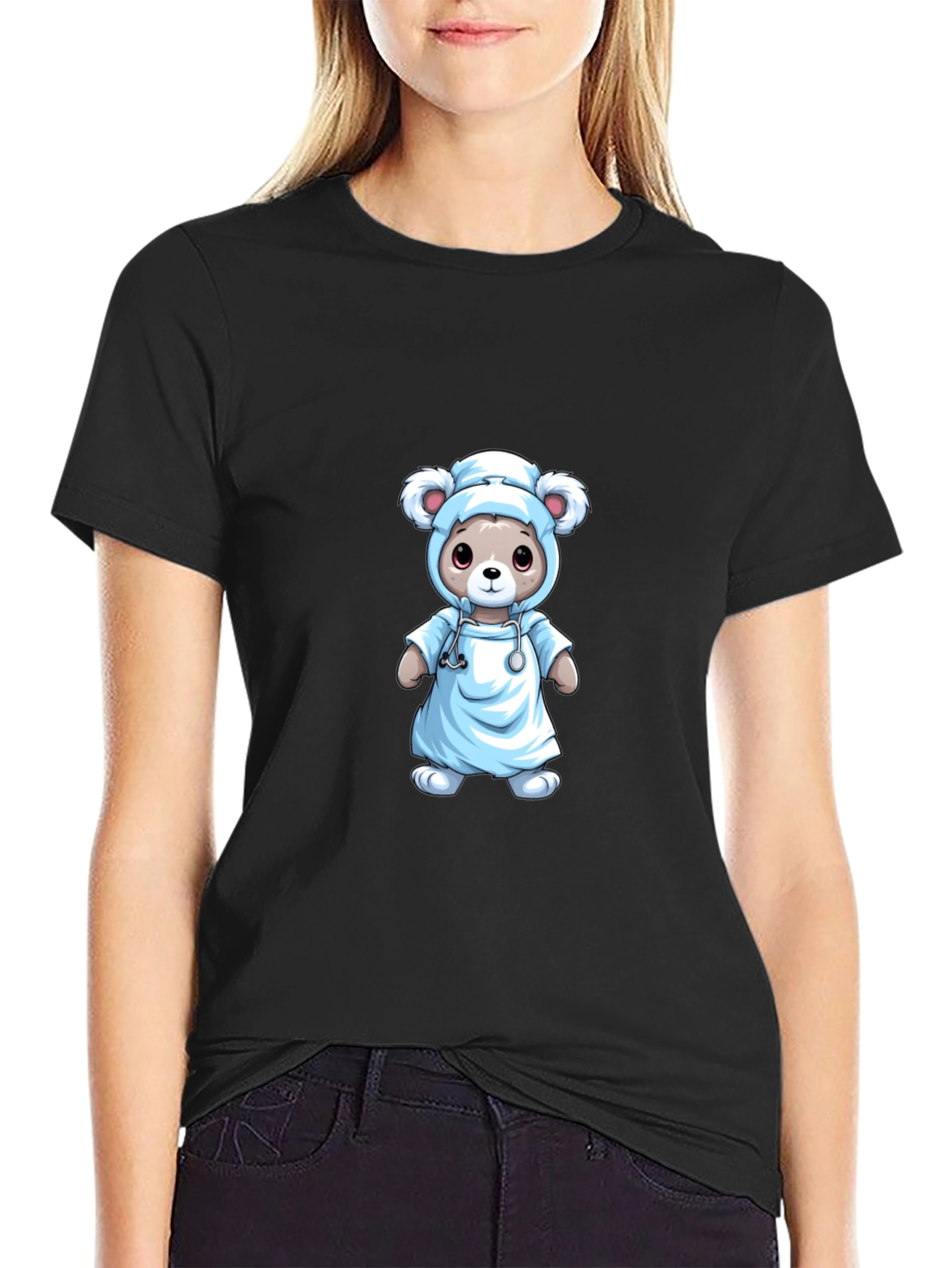 Black Nurse Bear T-Shirt - Medical Cute Animal Tee view 2