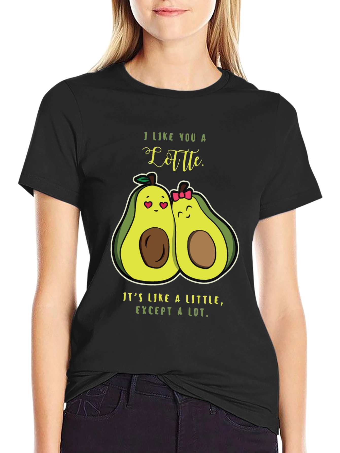 Black Avocado Love T-Shirt - "I Like You a Latte" Pun Shirt view 2