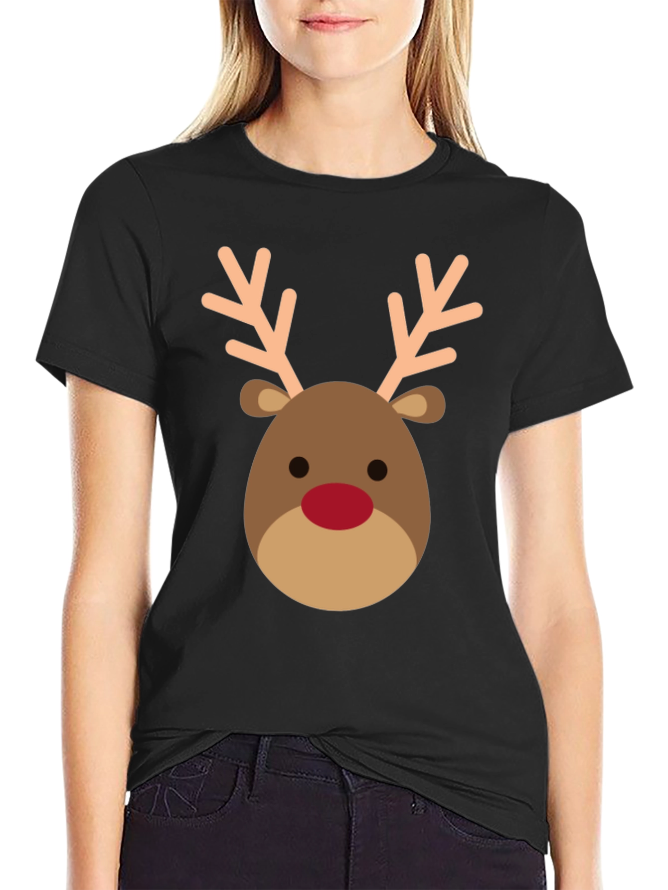 Black Reindeer Graphic Tee - Holiday Festive Shirt view 2