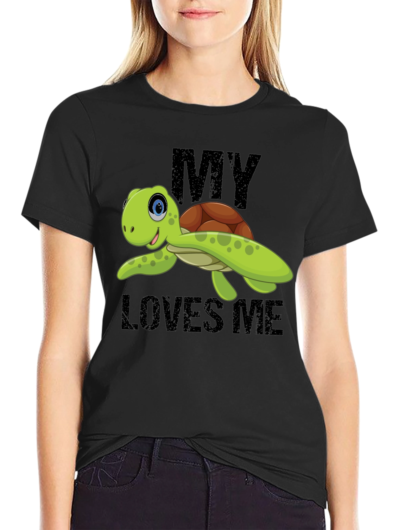 Black My Turtle Loves Me Graphic T-Shirt view 2