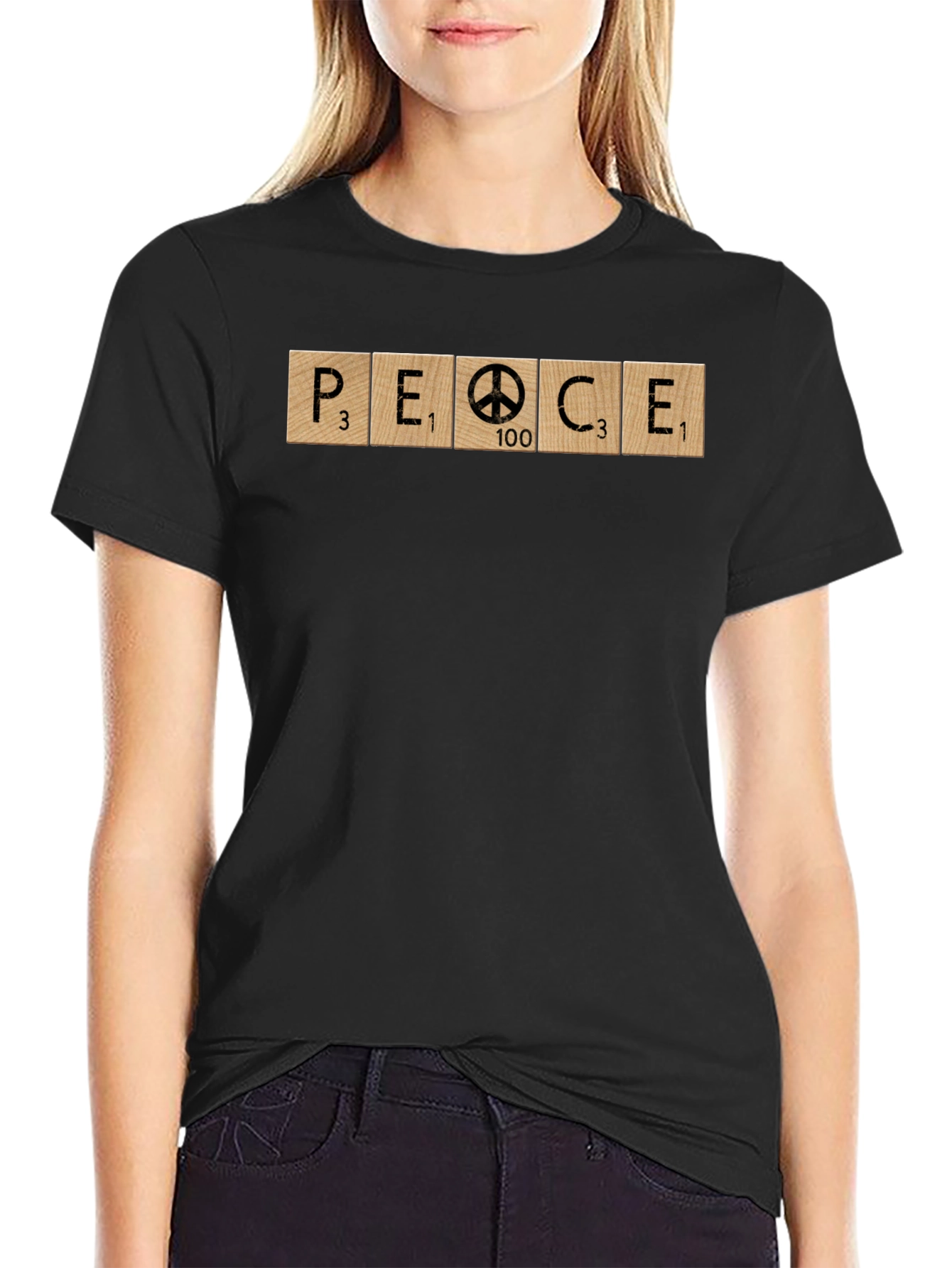 Black Peace Symbol Word Tile Graphic Tee - Unisex view 2