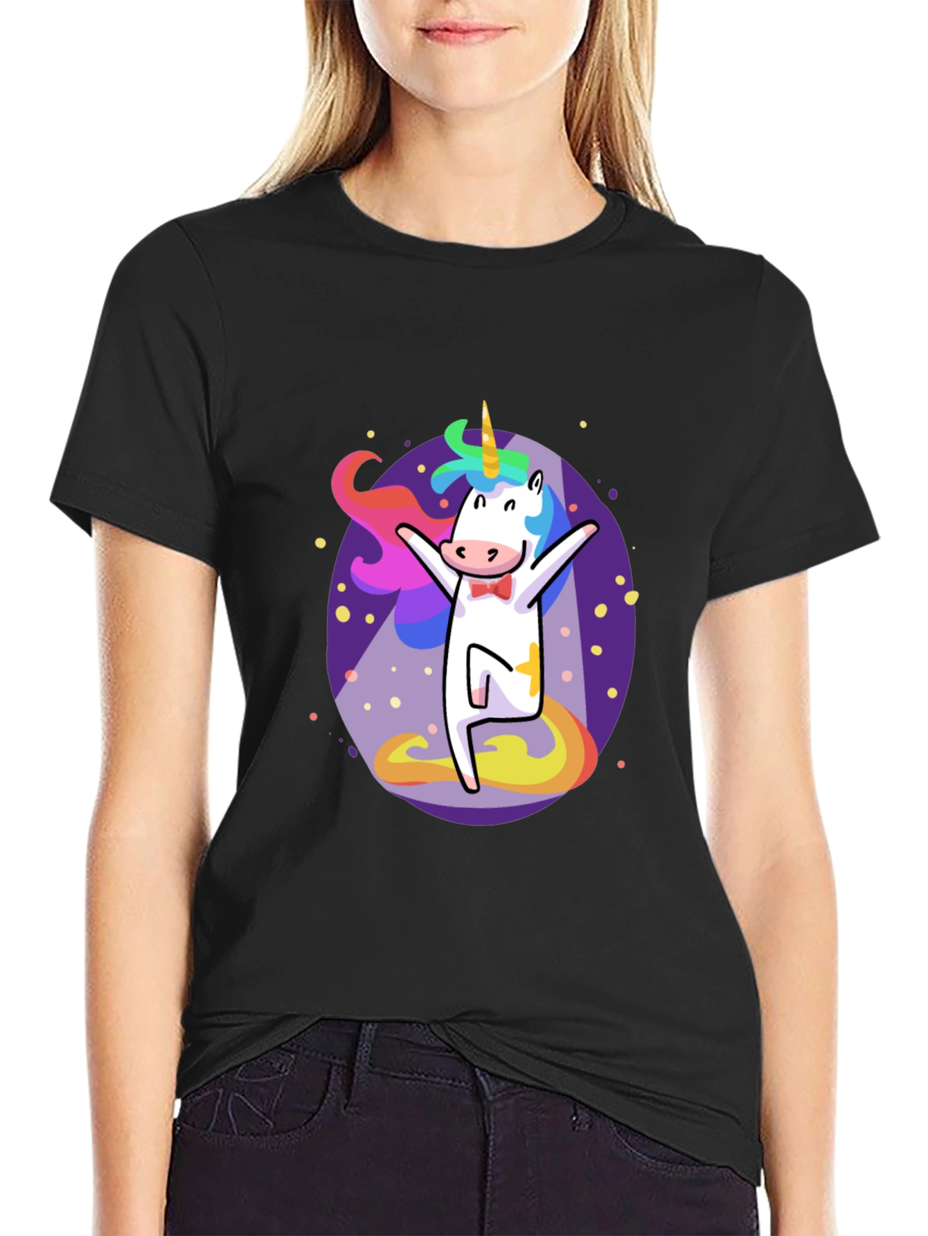 Black Funny Unicorn Graphic Tee - Men's Black T-Shirt view 2