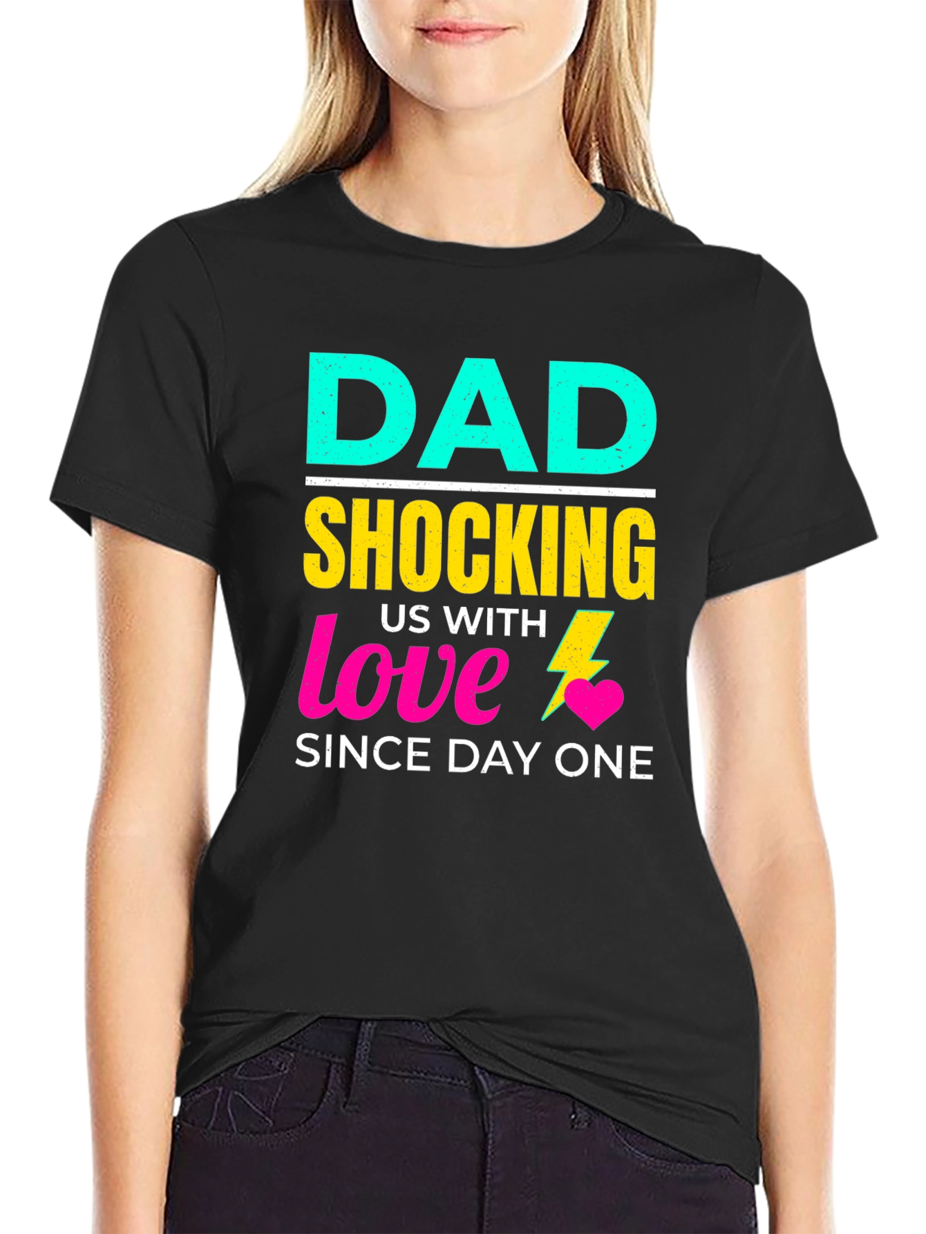Black Funny Dad Shocking Love T-Shirt view 2