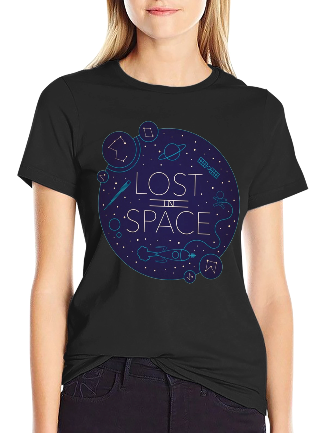 Black Lost in Space Graphic Tee - Black Cotton Blend view 2