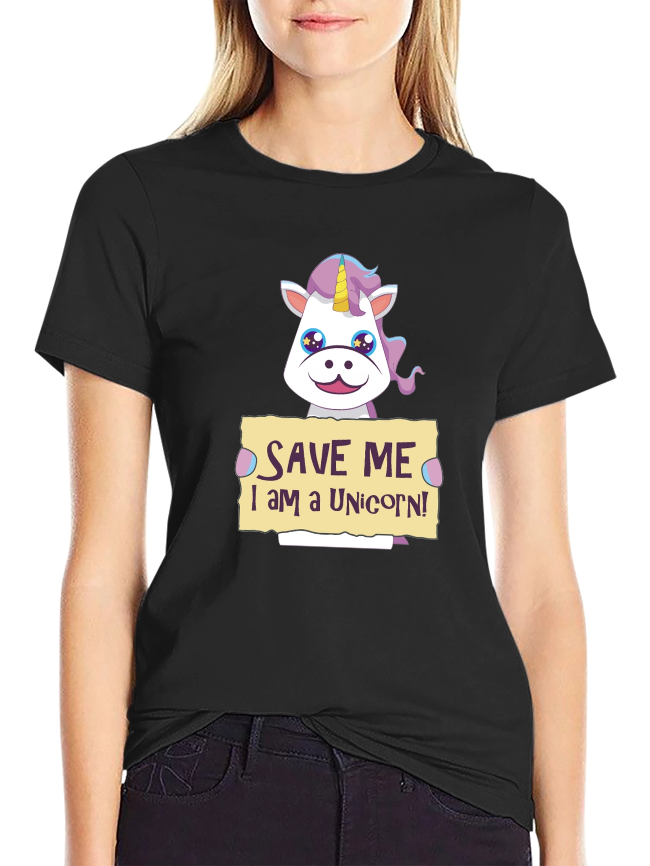 Black Save Me Unicorn T-Shirt - Novelty Graphic Tee view 2