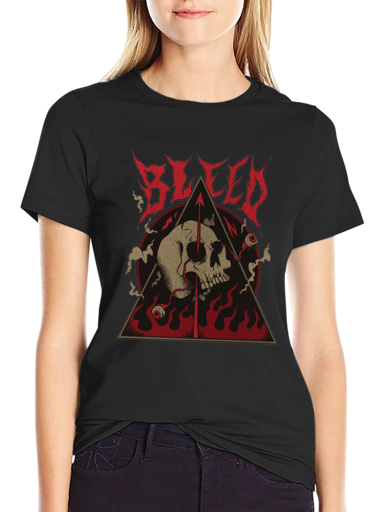 Black Bleed Skull Graphic Tee - Black Metal T-Shirt view 2