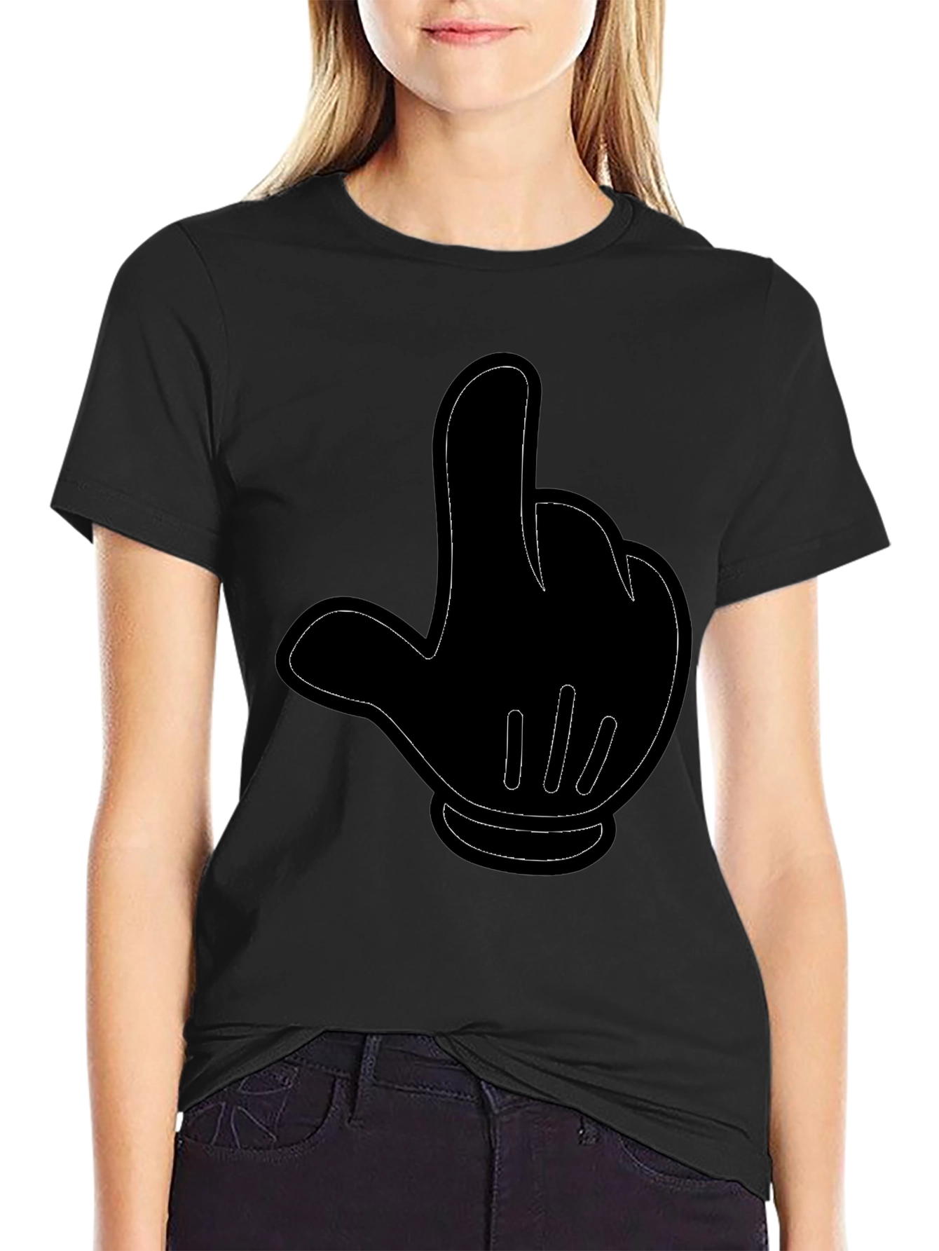 Black Cartoon Hand Gesture Black T-Shirt view 2