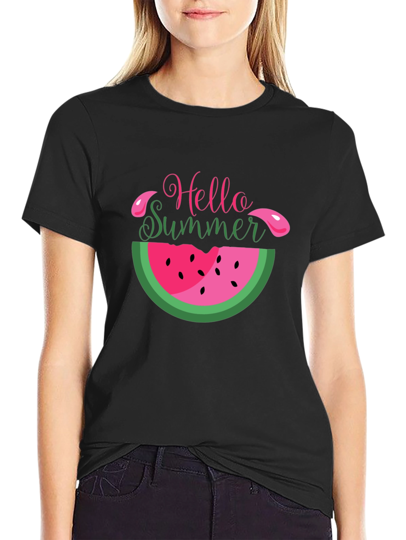 Black Hello Summer Watermelon T-Shirt view 2