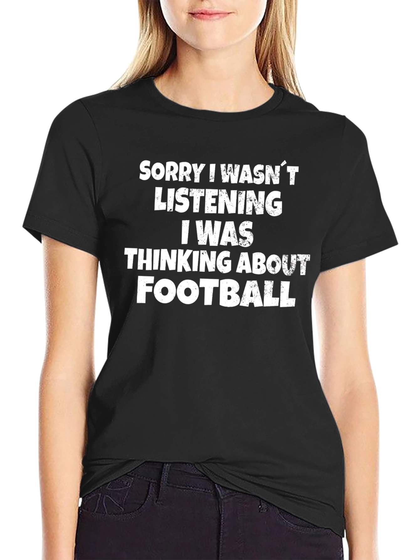 Black Football Fan T-Shirt - Sorry Wasn't Listening view 2