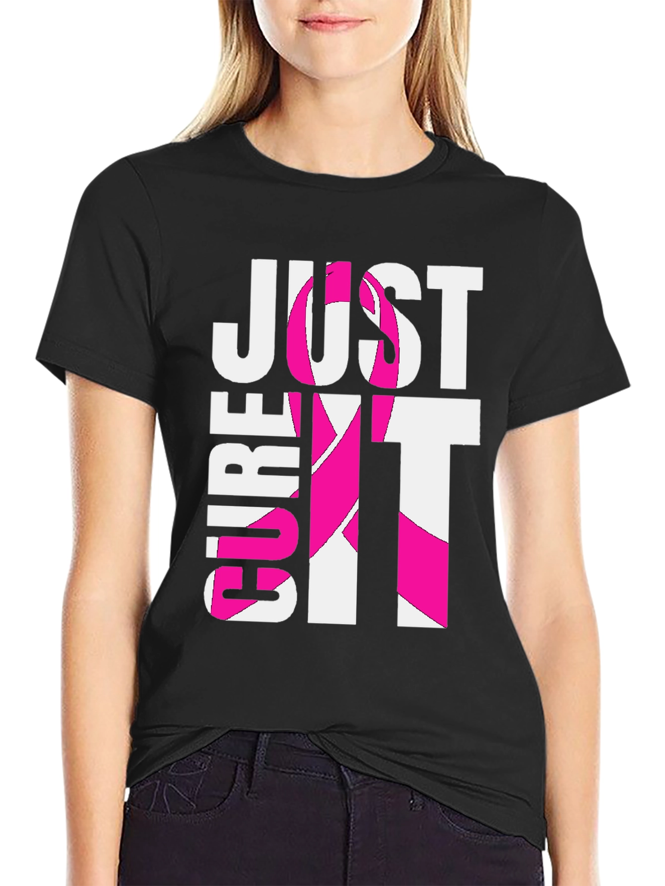 Black Just Cure It T-Shirt - Breast Cancer Awareness Tee view 2