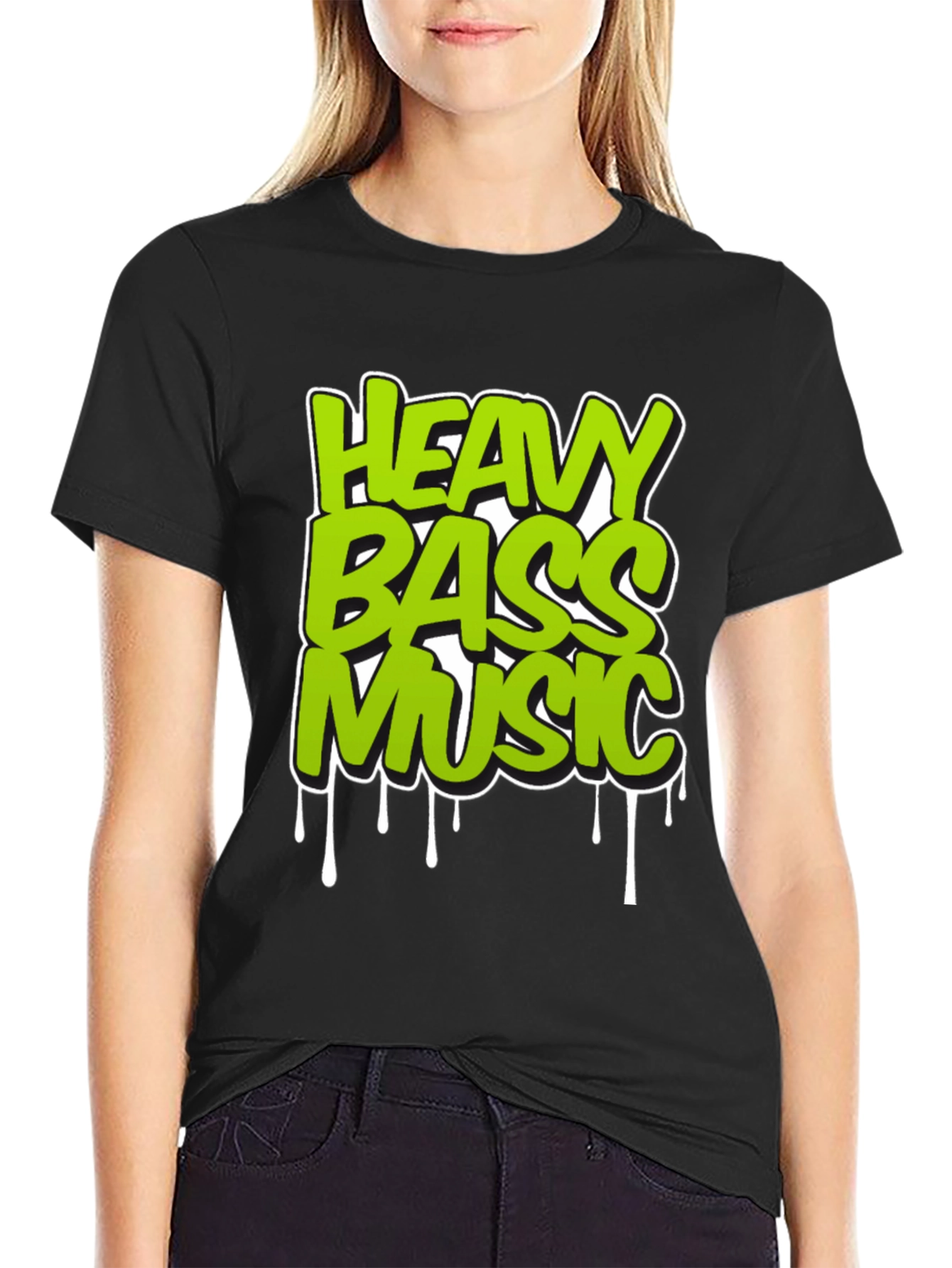 Black Heavy Bass Music T-Shirt - Unique Graphic Design view 2