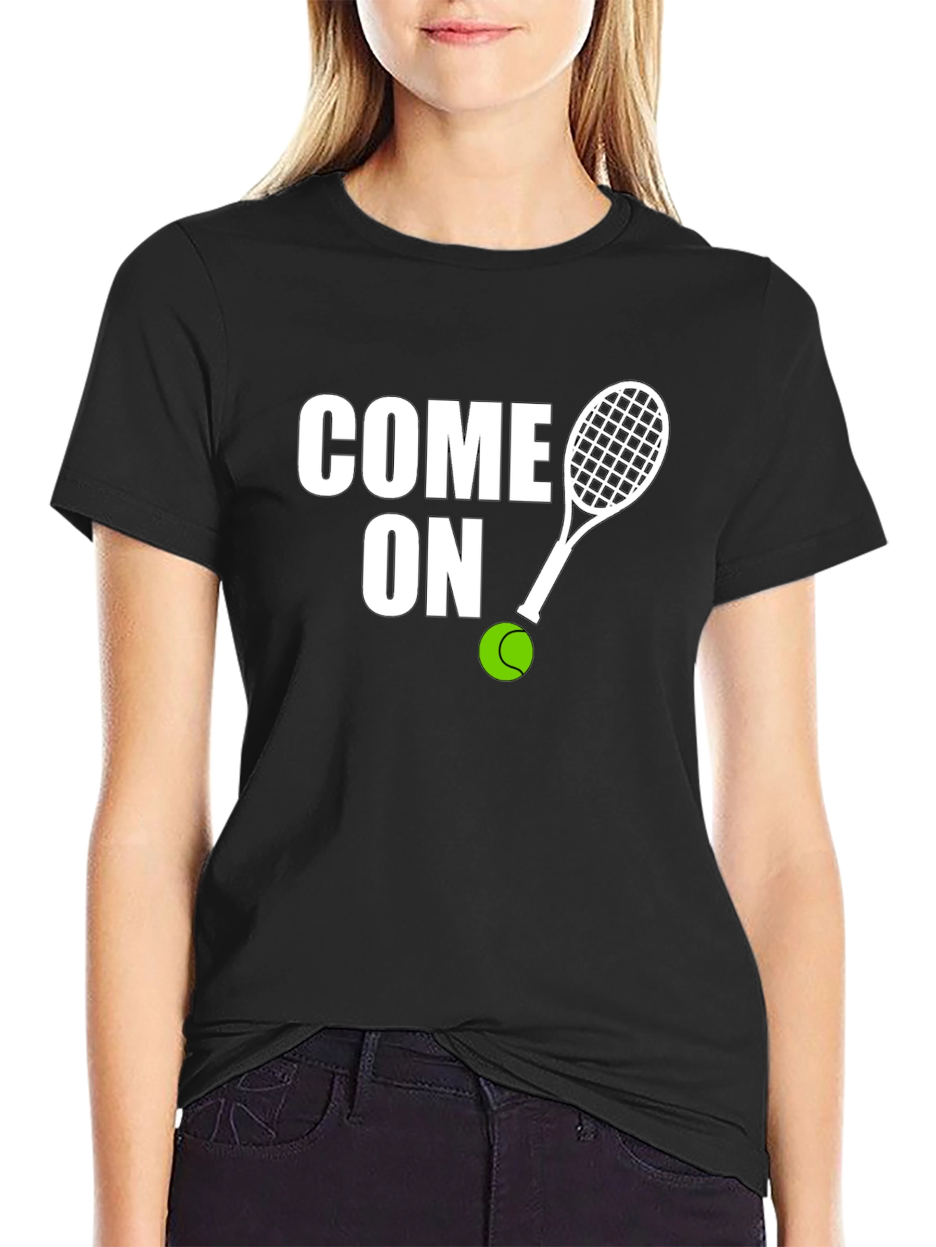 Black Come On Tennis Graphic Tee - Sporty Unisex T-Shirt view 2
