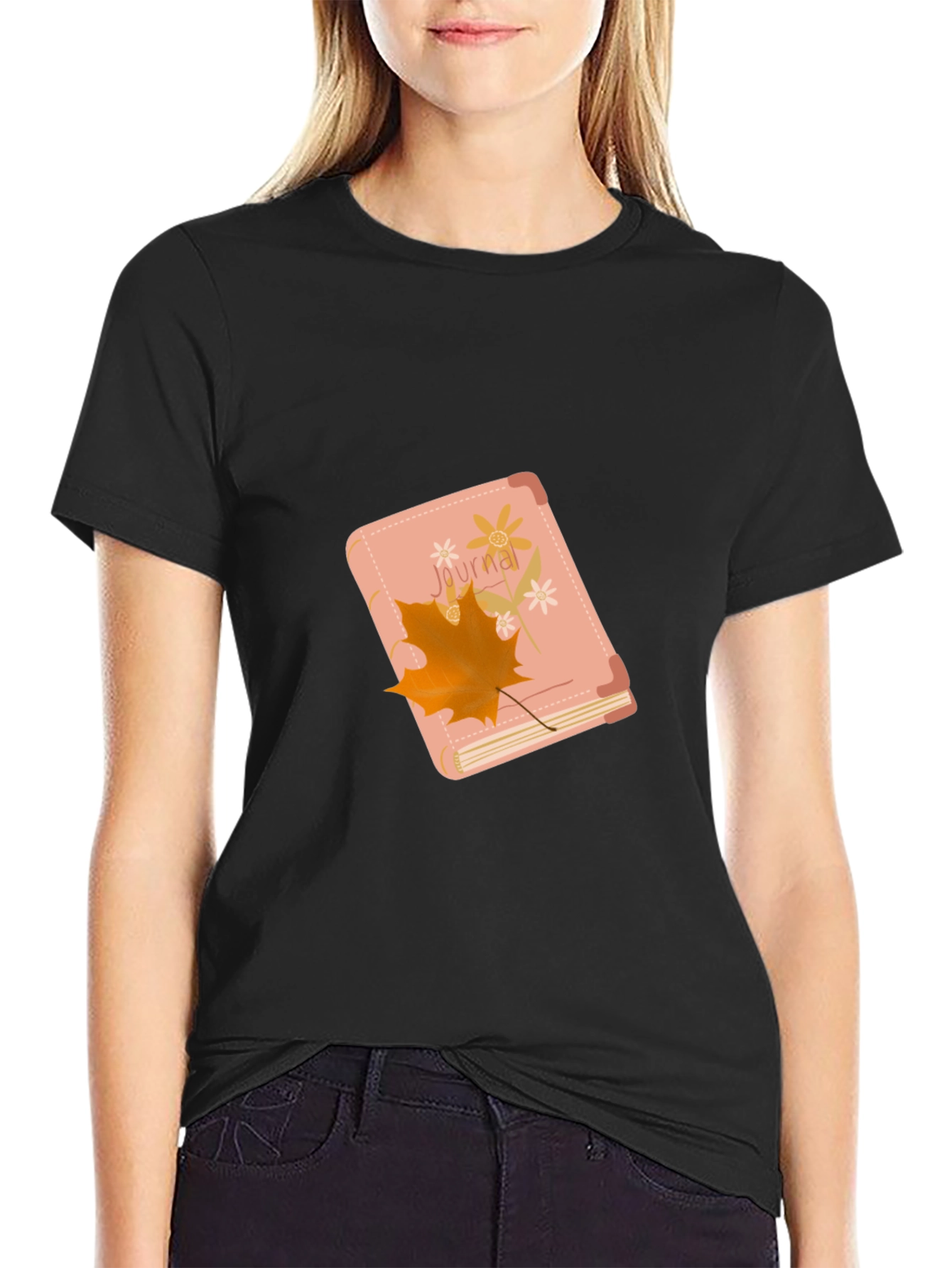Black Journal & Leaf Graphic Tee - Unisex Style view 2