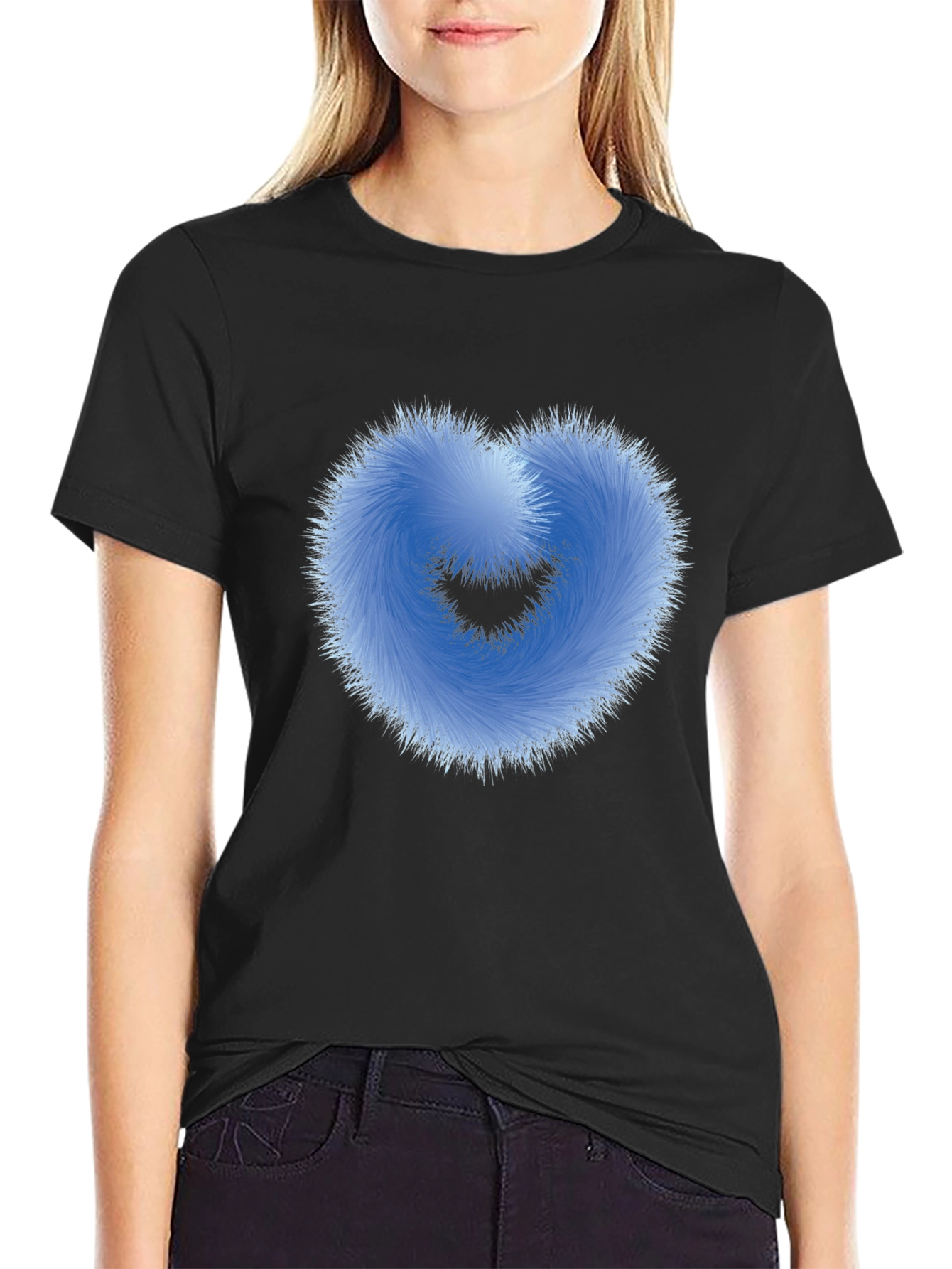 Black Fuzzy Heart Graphic Black T-Shirt view 2