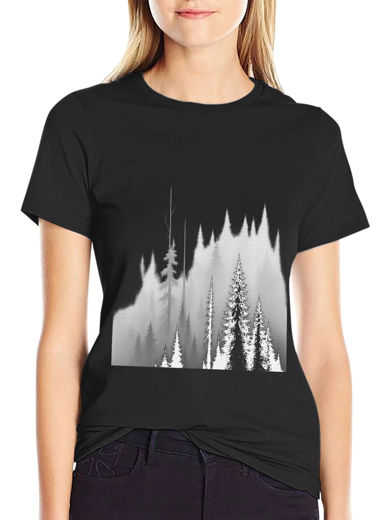 Black Black T-Shirt with Forest Graphic view 2