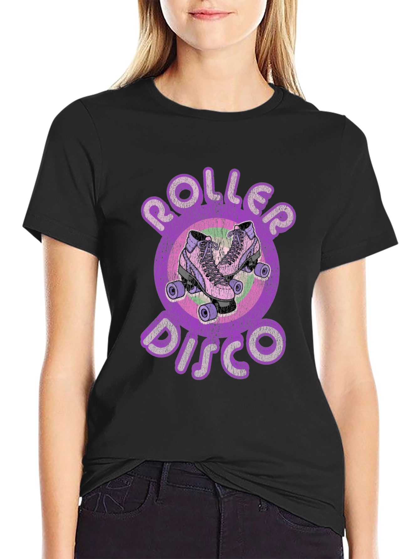 Black Retro Roller Disco T-Shirt - Vintage Skate Style view 2