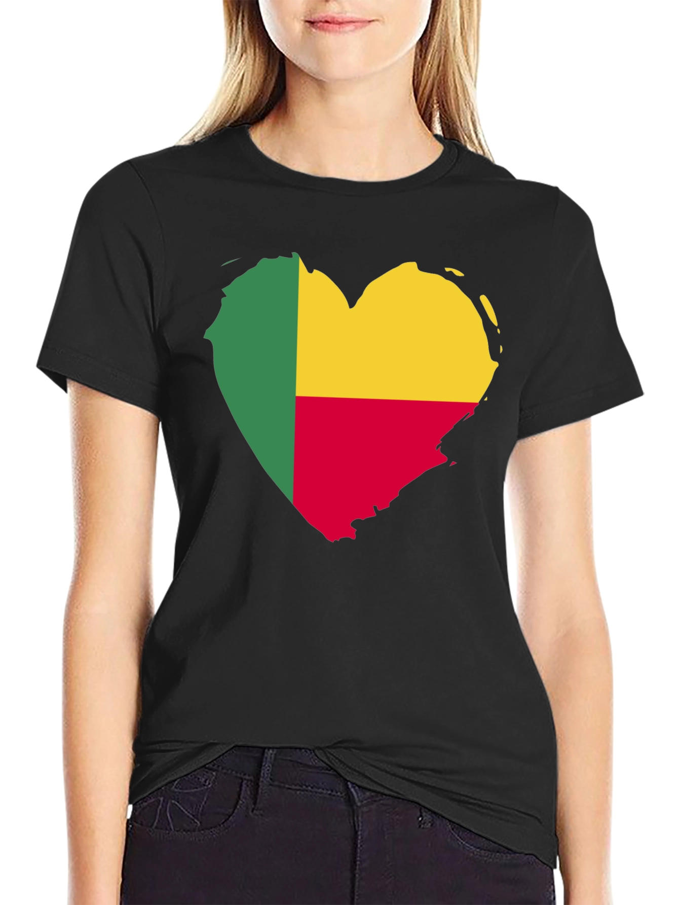 Black Benin Flag Heart T-Shirt view 2