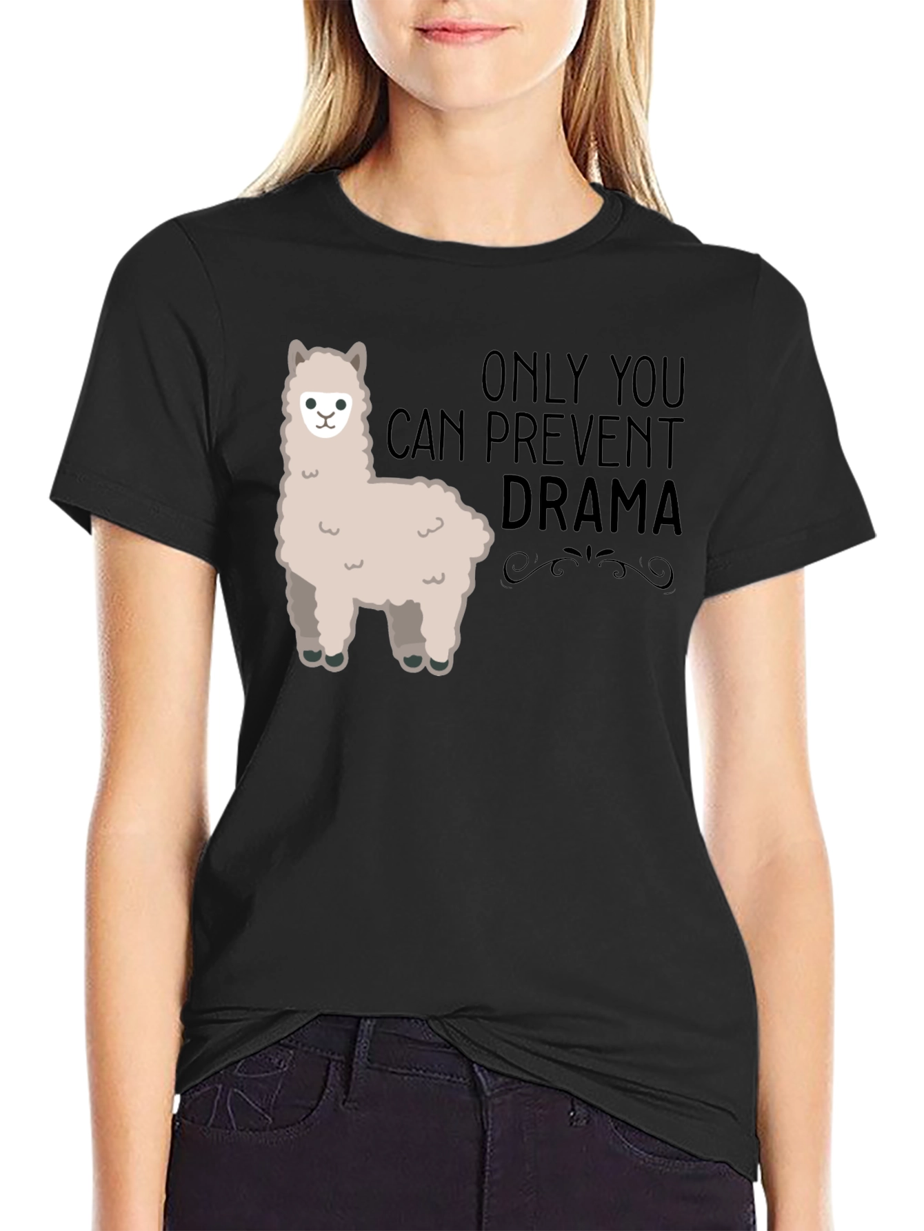 Black Prevent Drama Llama T-Shirt - Mens Humor Graphic Tee view 2