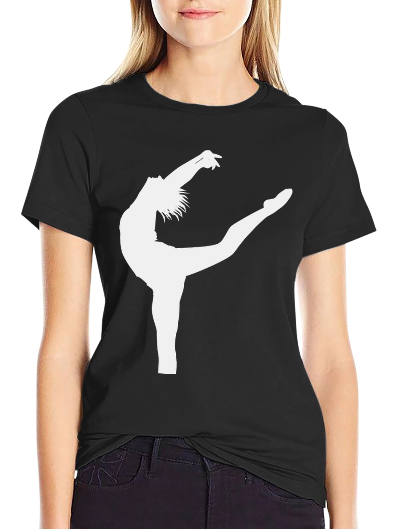 Black Gymnast Silhouette Graphic Black Tee view 2