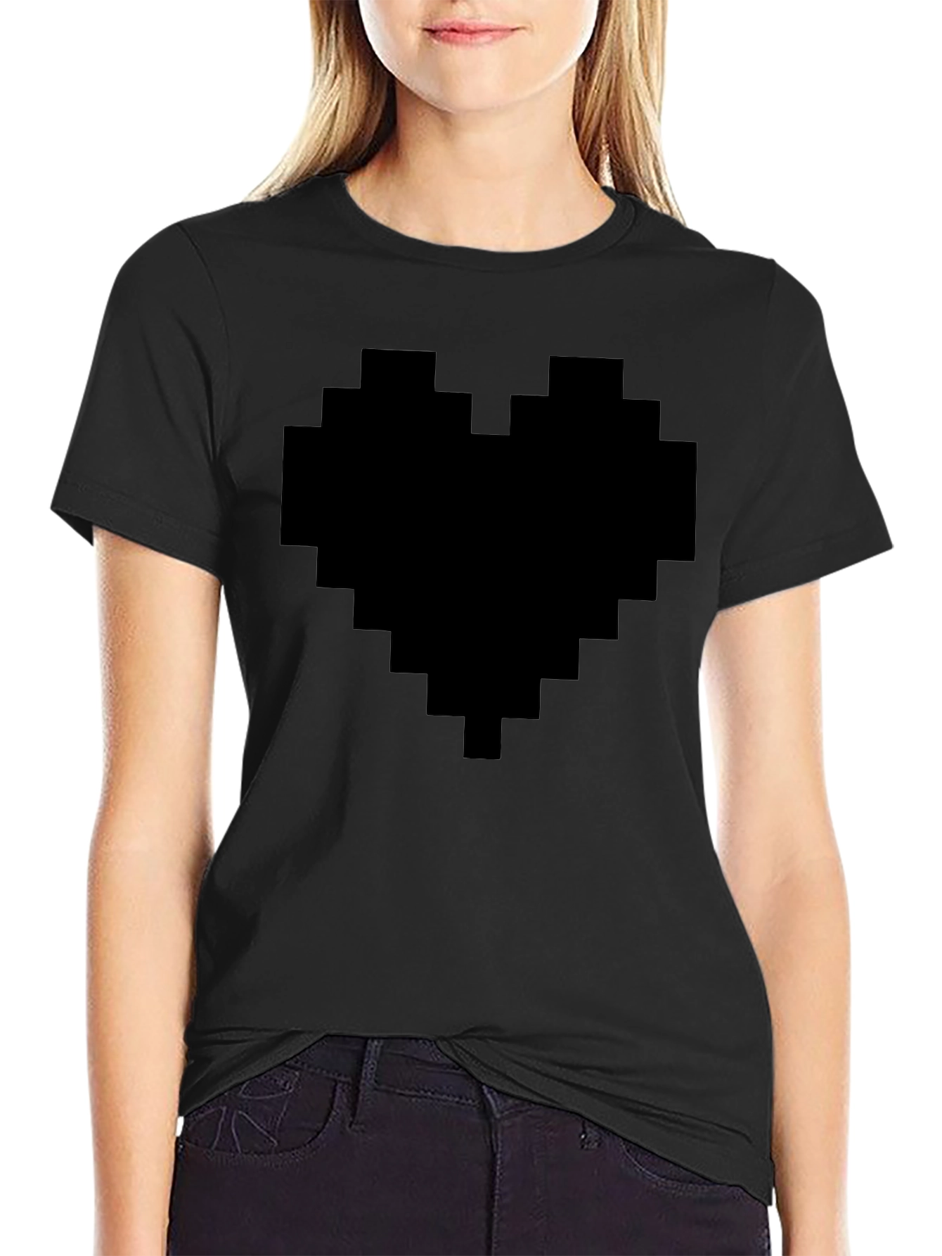 Pixel Heart Graphic Tee - Black Casual Shirt - 2