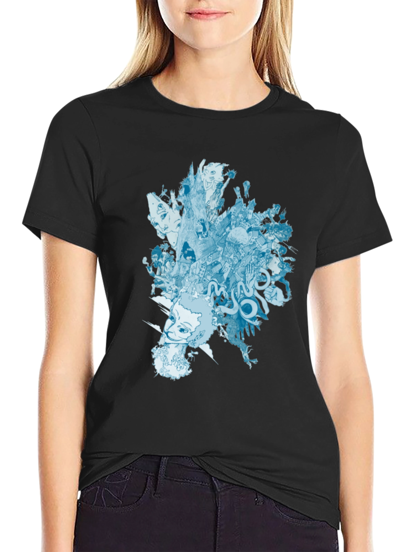 Black Abstract Graphic Print Black T-Shirt view 2