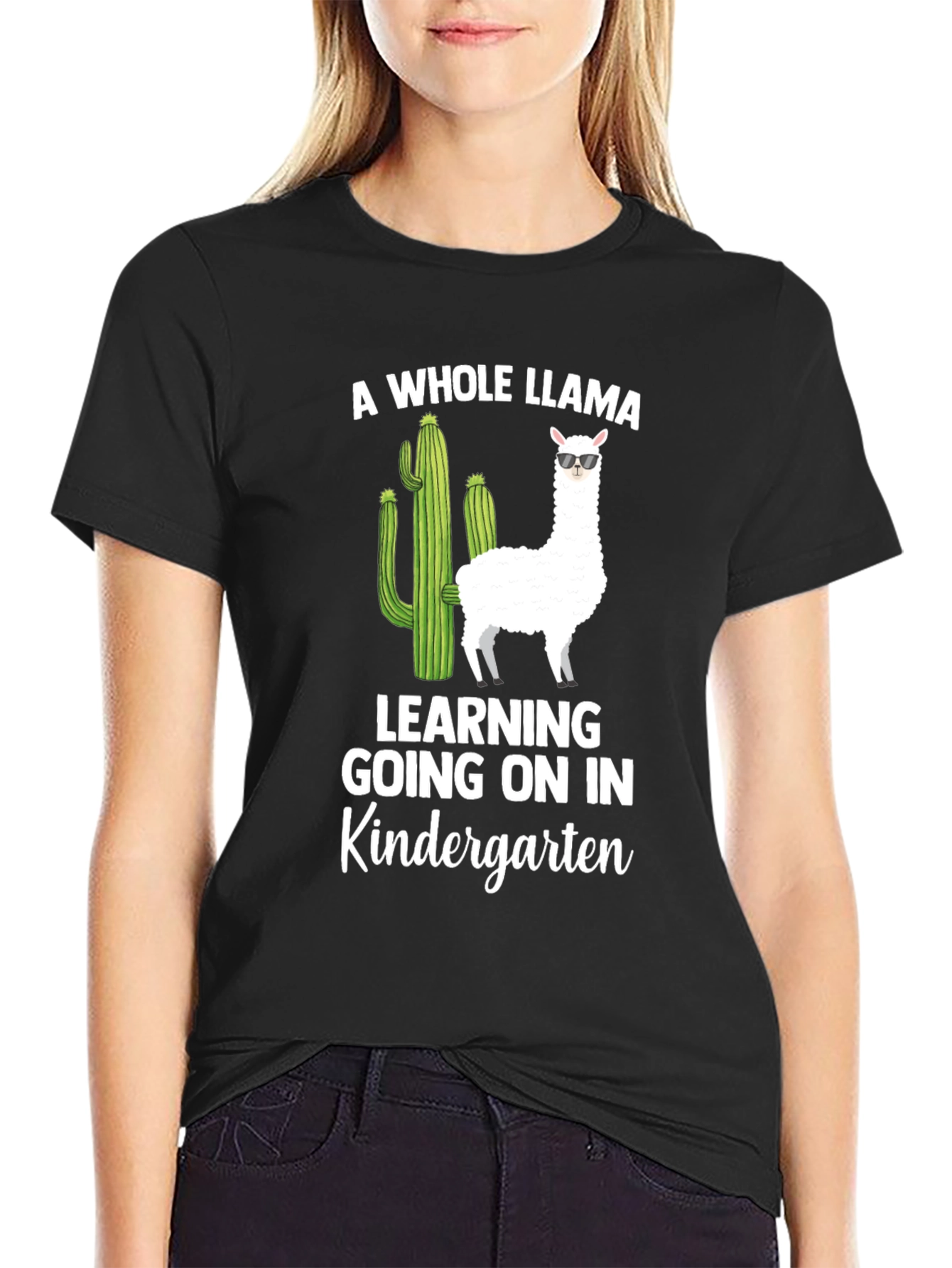 Black A Whole Llama Kindergarten T-Shirt view 2