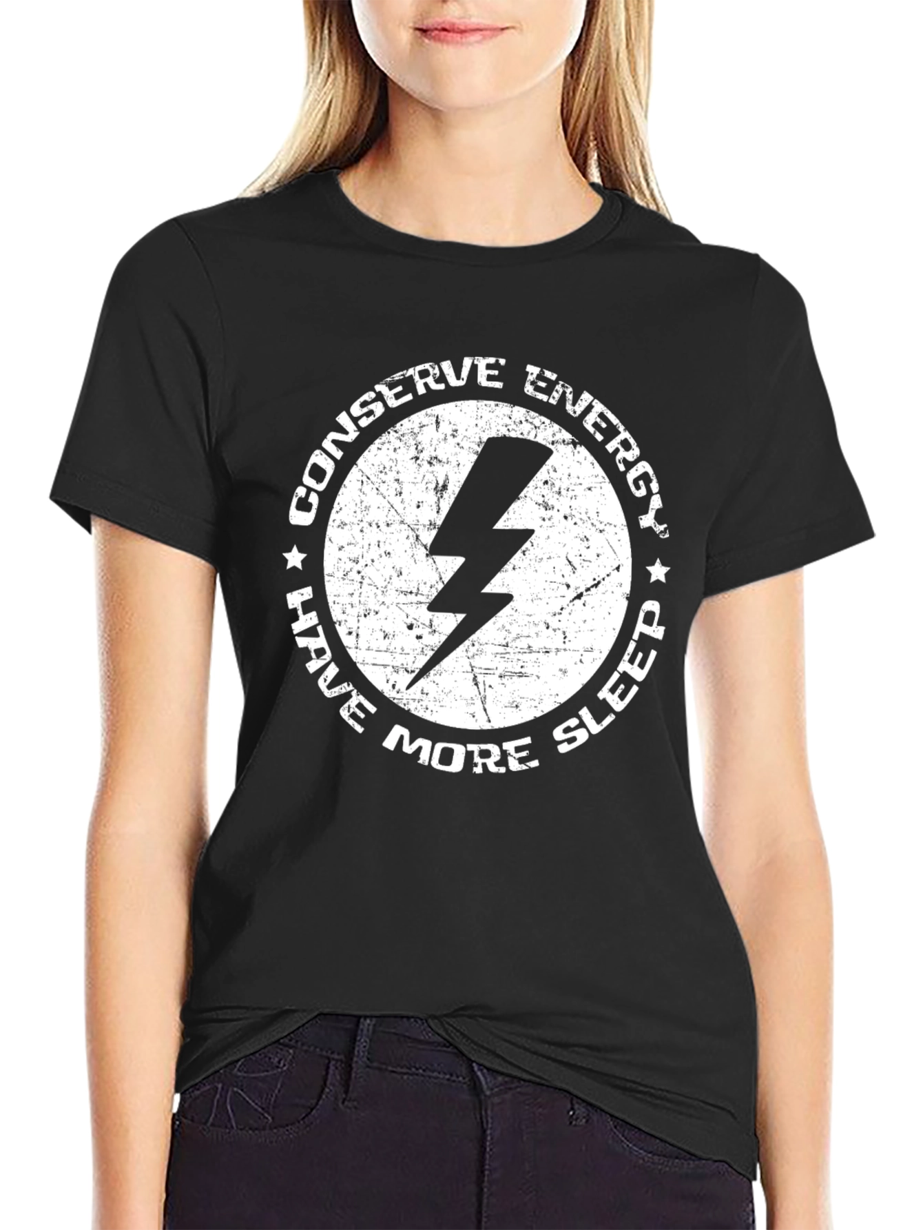 Black Conserve Energy Lightning Bolt Graphic T-Shirt view 2