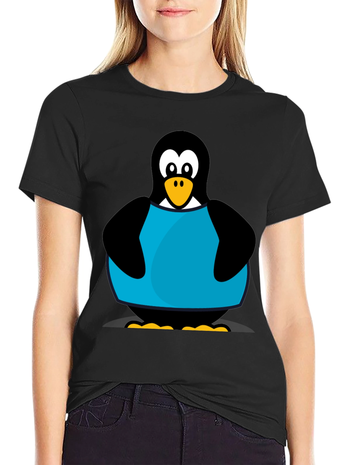 Black Penguin Graphic T-Shirt - Black Cotton Tee view 2