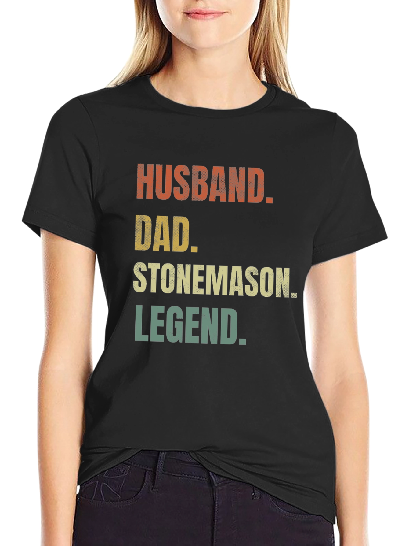 Black Husband Dad Stonemason Legend Black T-Shirt view 2
