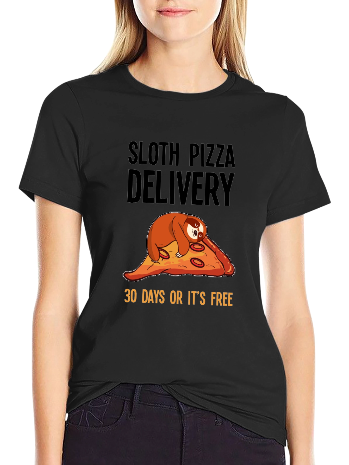 Black Sloth Pizza Delivery T-Shirt - Funny Guarantee view 2