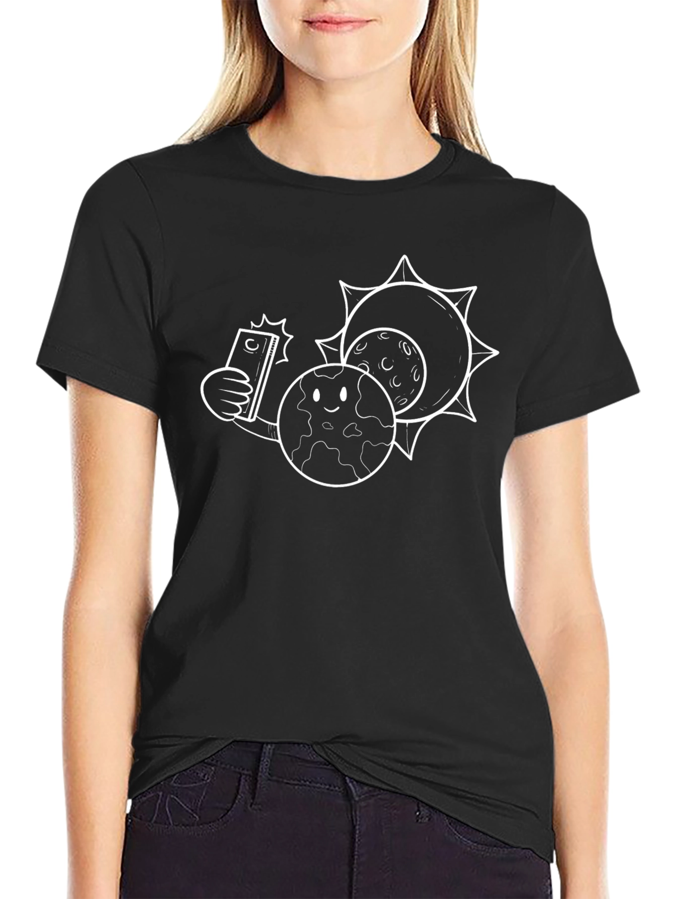 Black Earth Selfie Solar Eclipse Black T-Shirt view 2