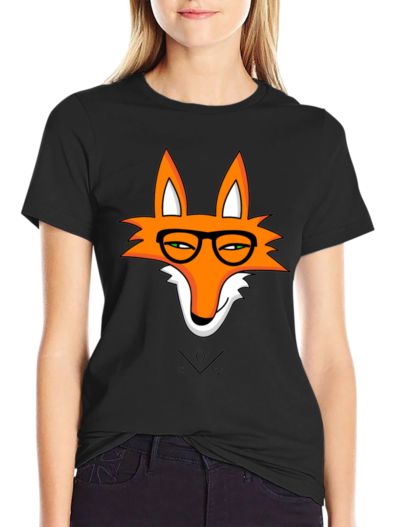 Black Fox With Glasses Graphic T-Shirt view 2