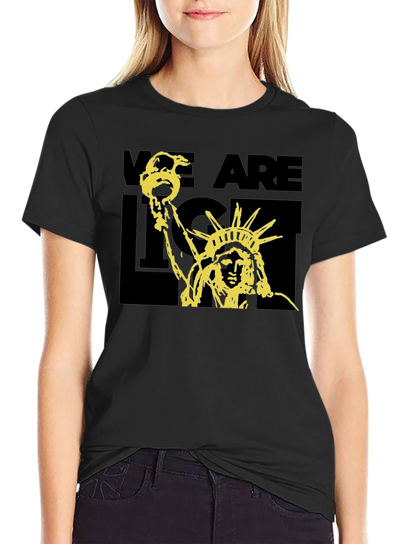 Black Statue of Liberty Graphic Print T-Shirt - Black view 2