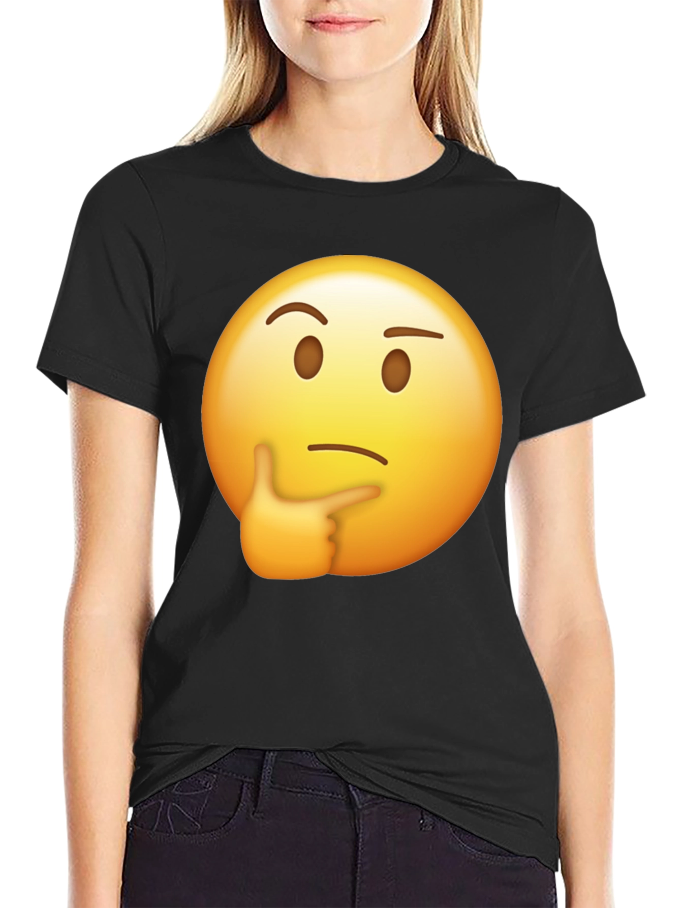 Black Thinking Emoji Graphic T-Shirt view 2