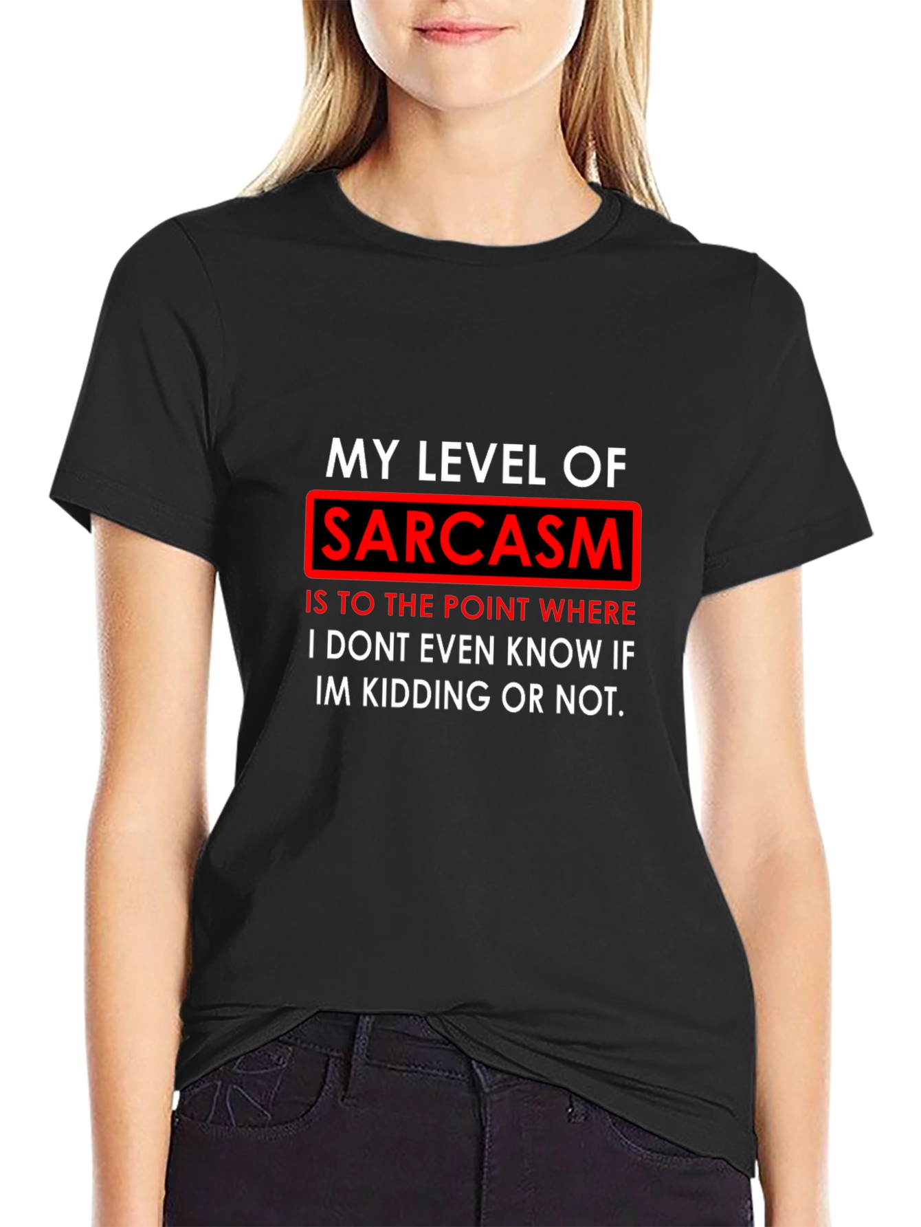 Black Sarcasm Level T-Shirt - Funny Graphic Tee view 2