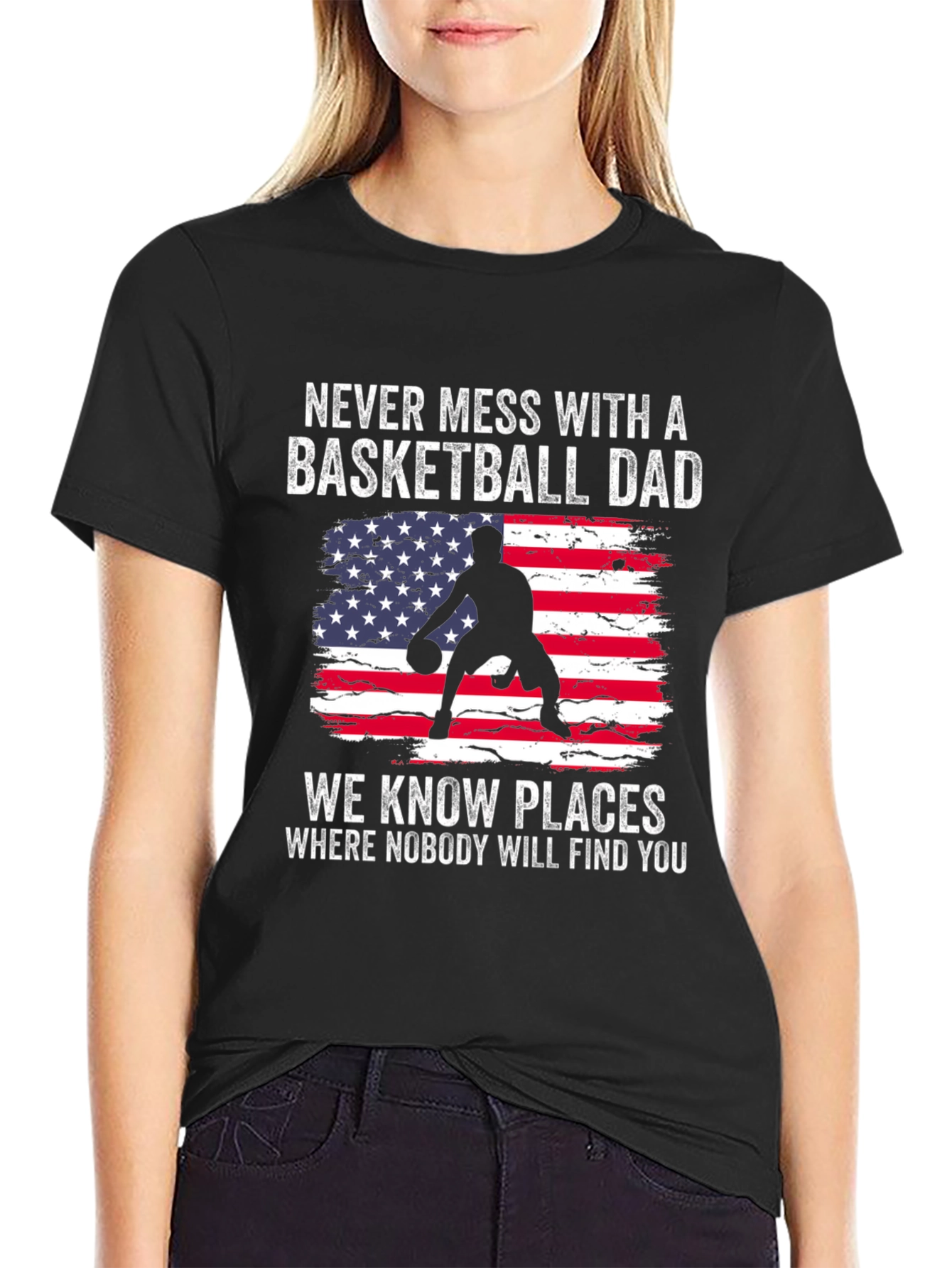 Black Basketball Dad T-Shirt - Patriotic USA Design view 2