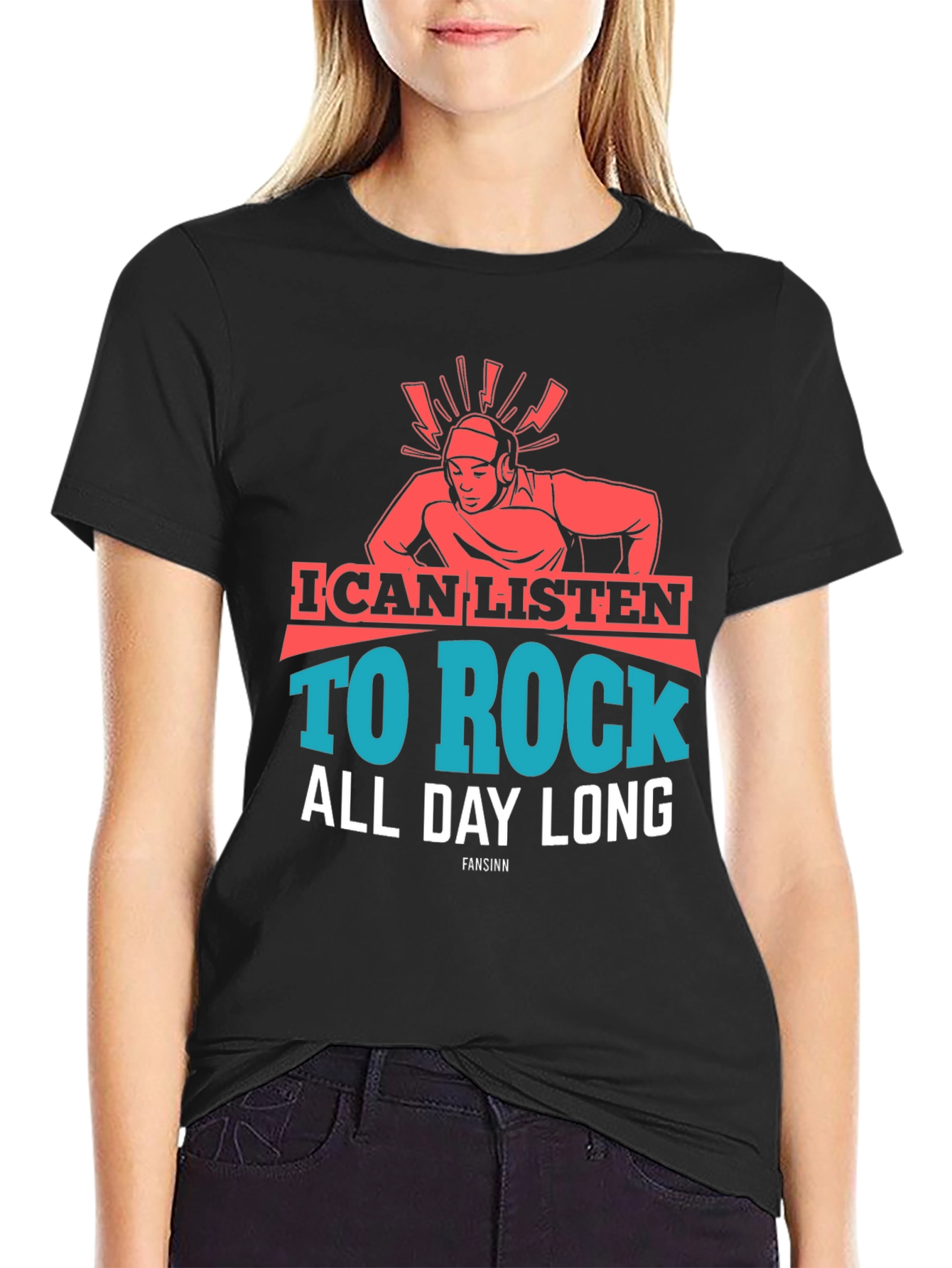 Black Rock Music Lover T-Shirt - I Can Listen All Day Long view 2