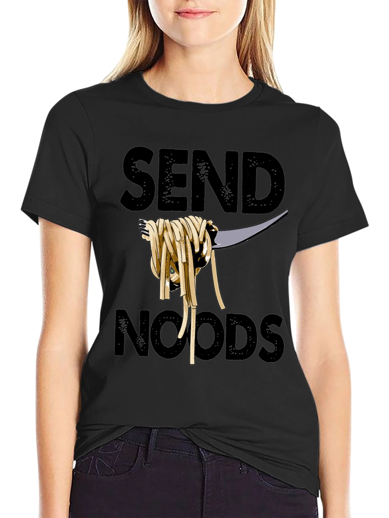 Black Send Noods Graphic Tee - Funny Pasta T-Shirt view 2