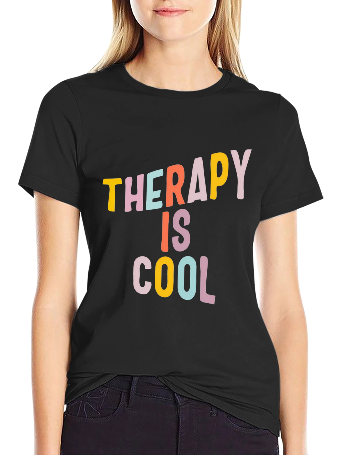 Black Therapy is Cool Graphic Tee - Trendy Unisex T-Shirt view 2
