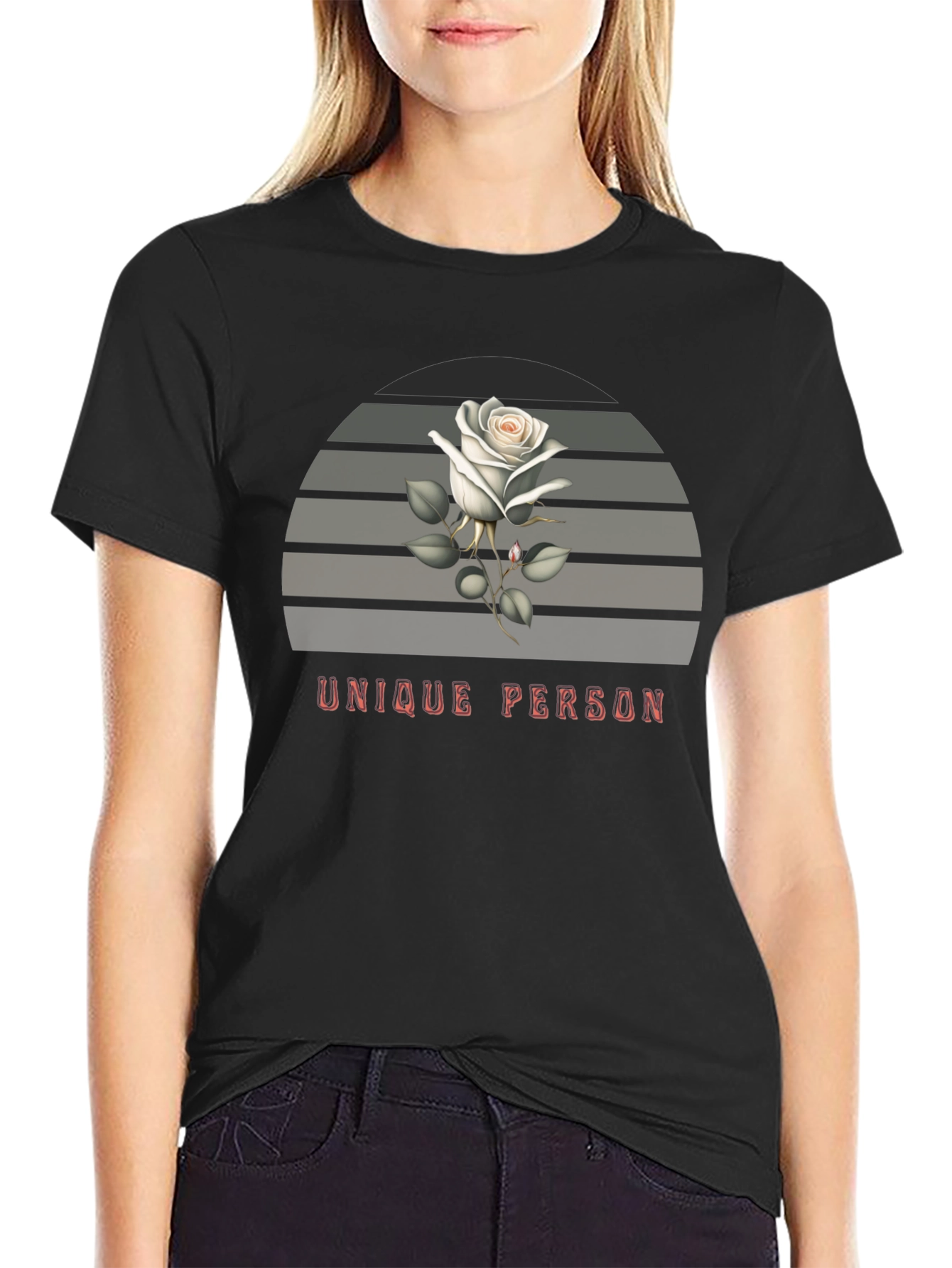 Black Unique Person Rose Graphic T-Shirt view 2