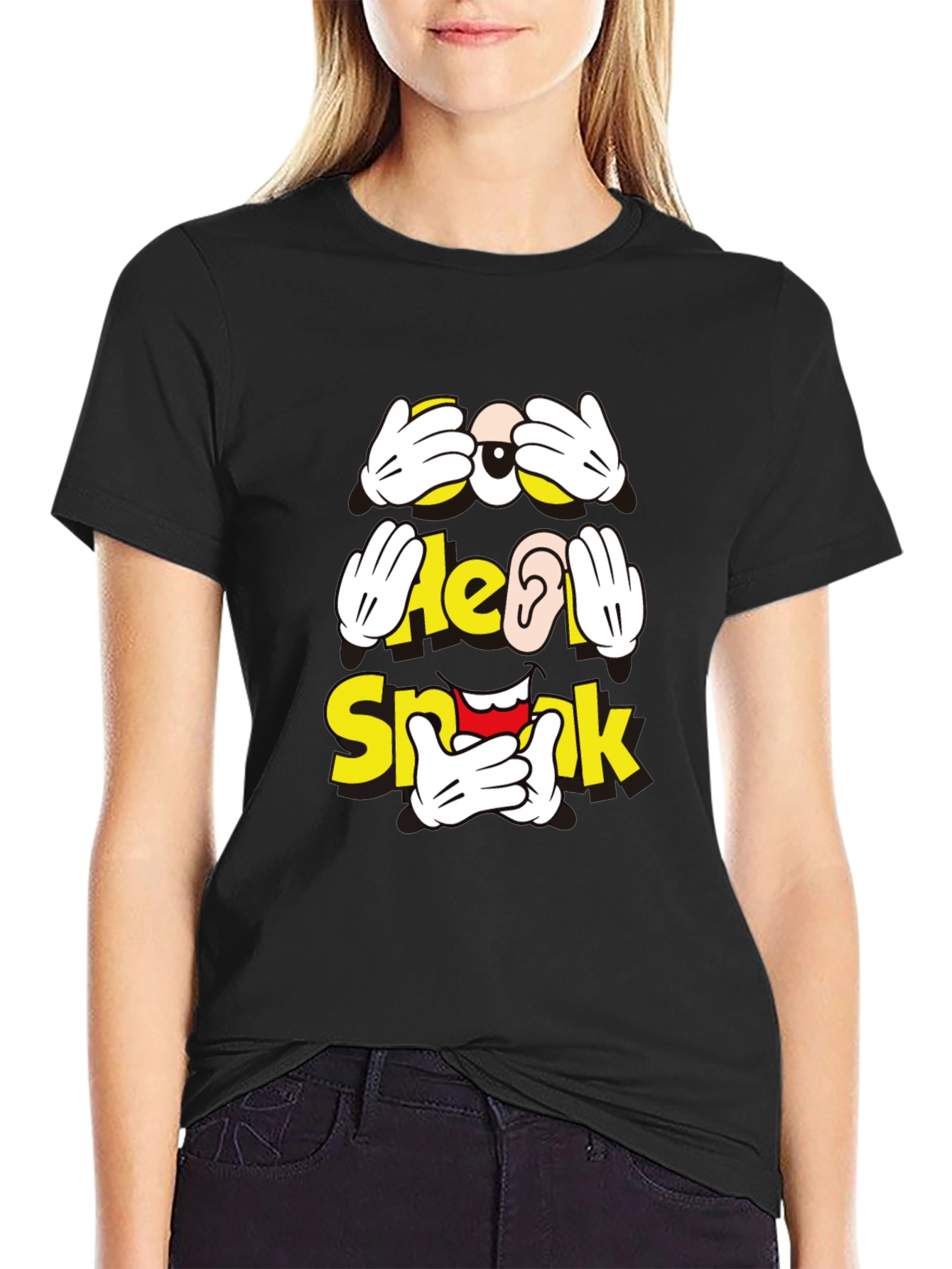 Black Hear No Speak No See No Evil Graphic T-Shirt view 2