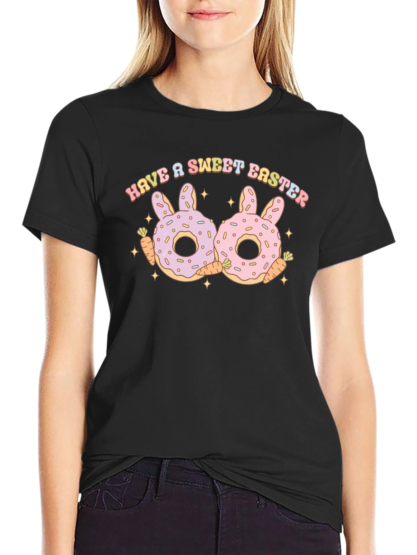 Black Sweet Easter Bunny Donut T-Shirt view 2