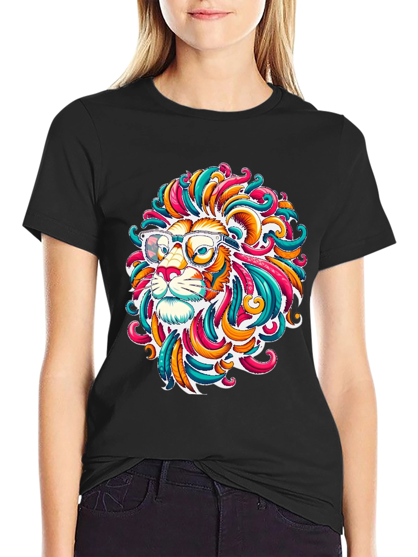Black Funky Lion Graphic T-Shirt - Men's Black Tee view 2
