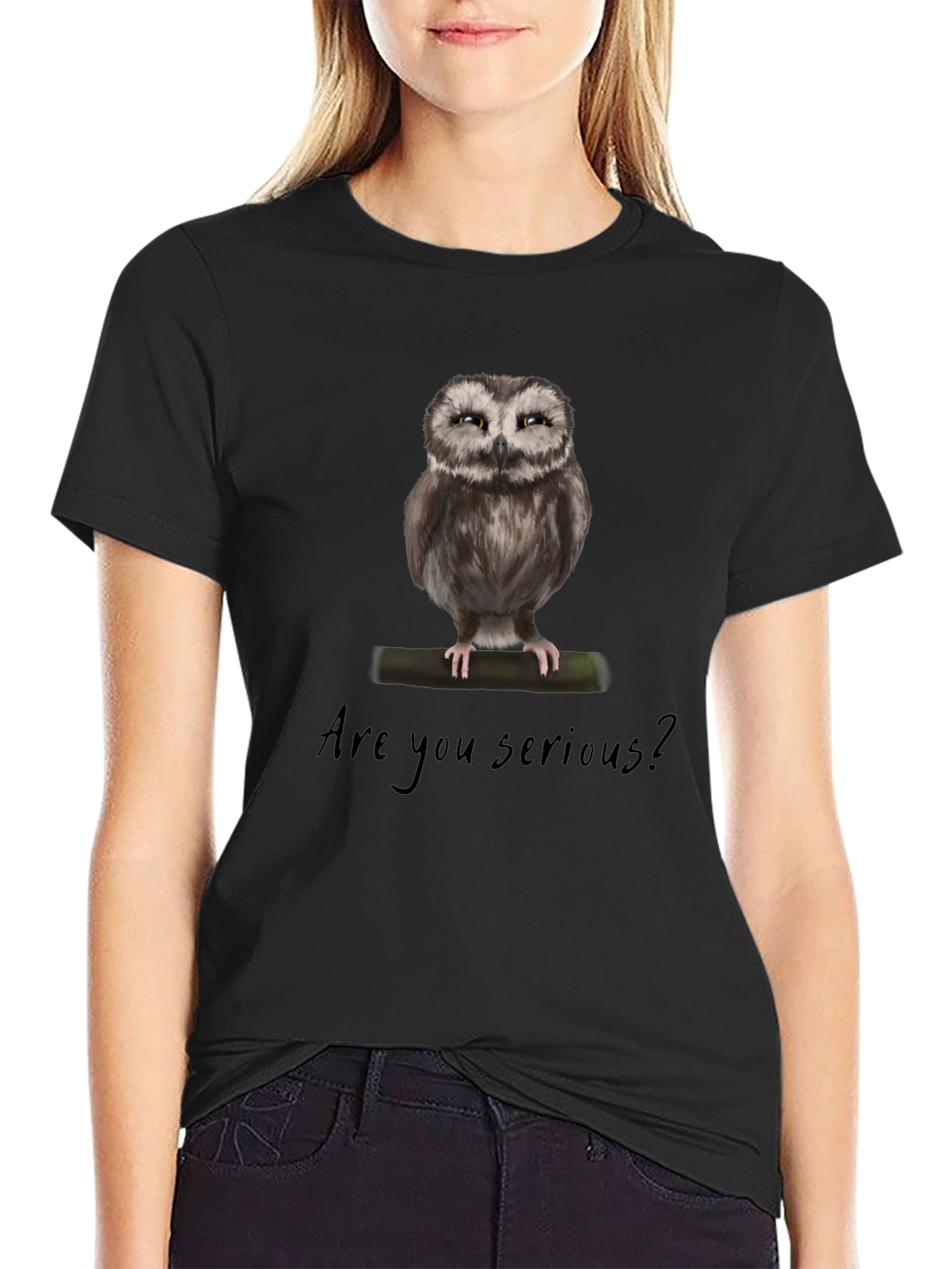 Black Funny Owl T-Shirt - Are You Serious? view 2