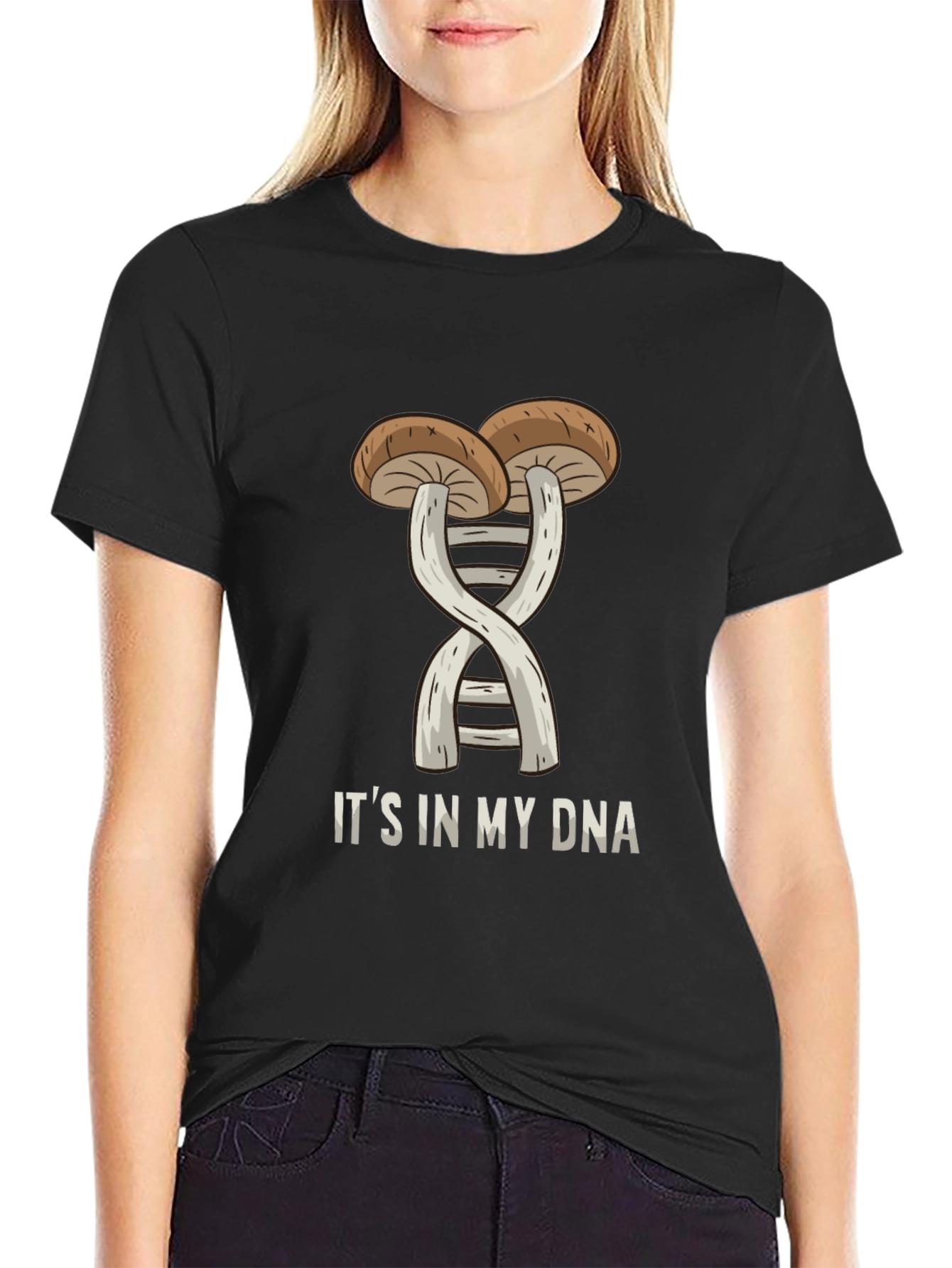 Black Mushroom DNA T-Shirt - "It's in my DNA" Black Tee view 2