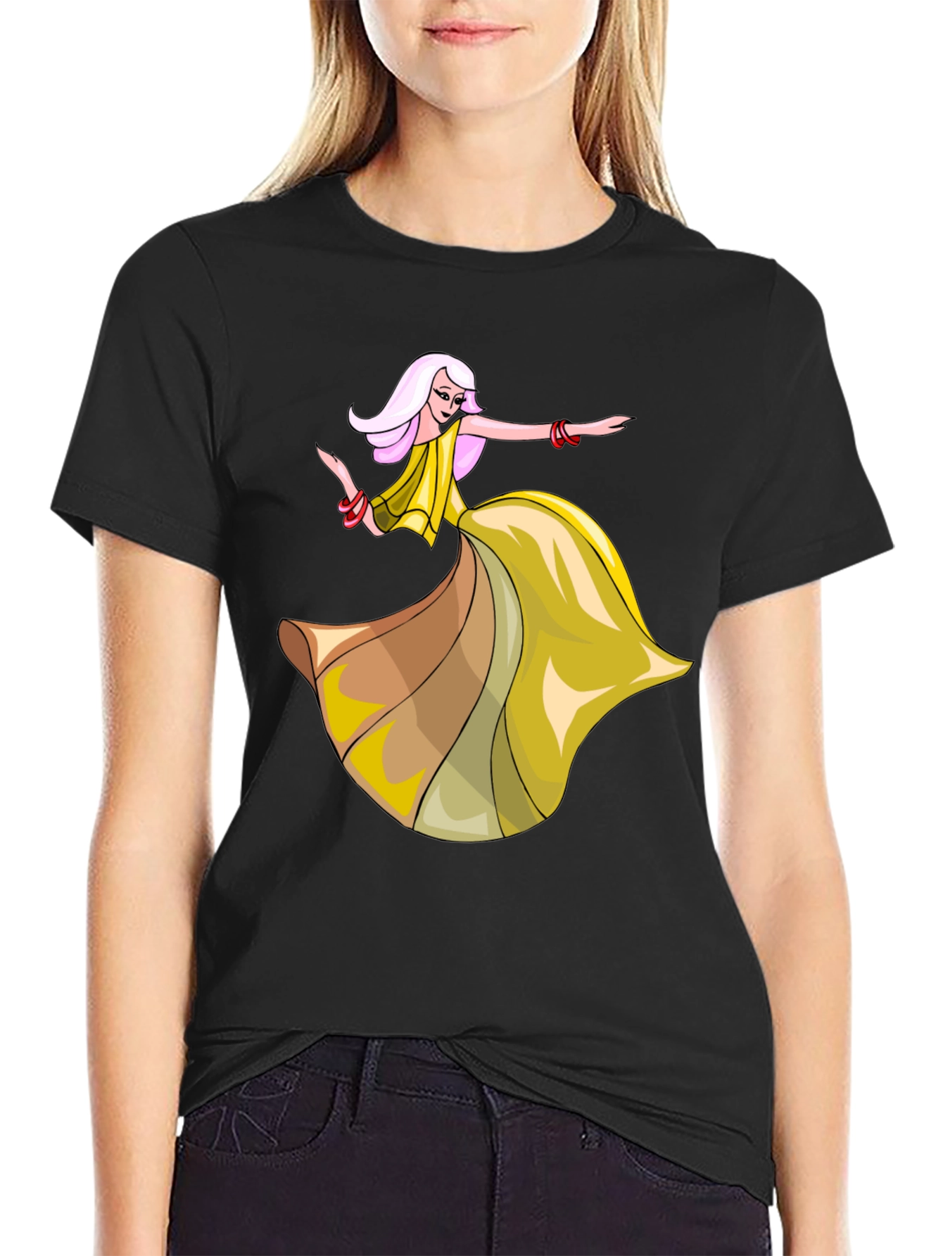 Black Stylish Black T-Shirt with Dancing Woman Graphic view 2