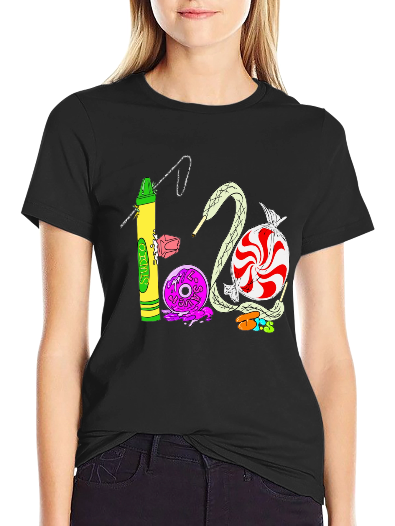 Black Studio 1200 T-Shirt | Unique Crayon & Candy Design view 2